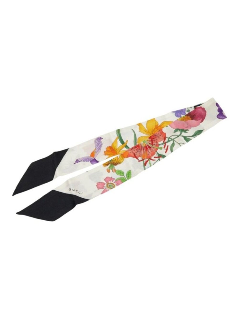 Gucci Scarf White Black Multicolor Silk